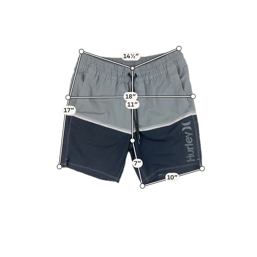 Hurley Board Shorts Mens Small Grey Navy Colorblock‎ Swim Trunks Polyester Blend